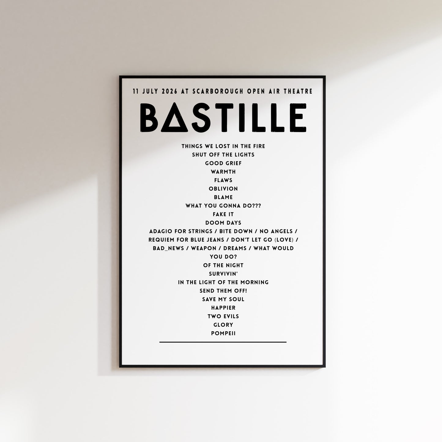 BASTILLE setlist – 11th July 2026 at Scarborough Open Air Theatre, Scarborough