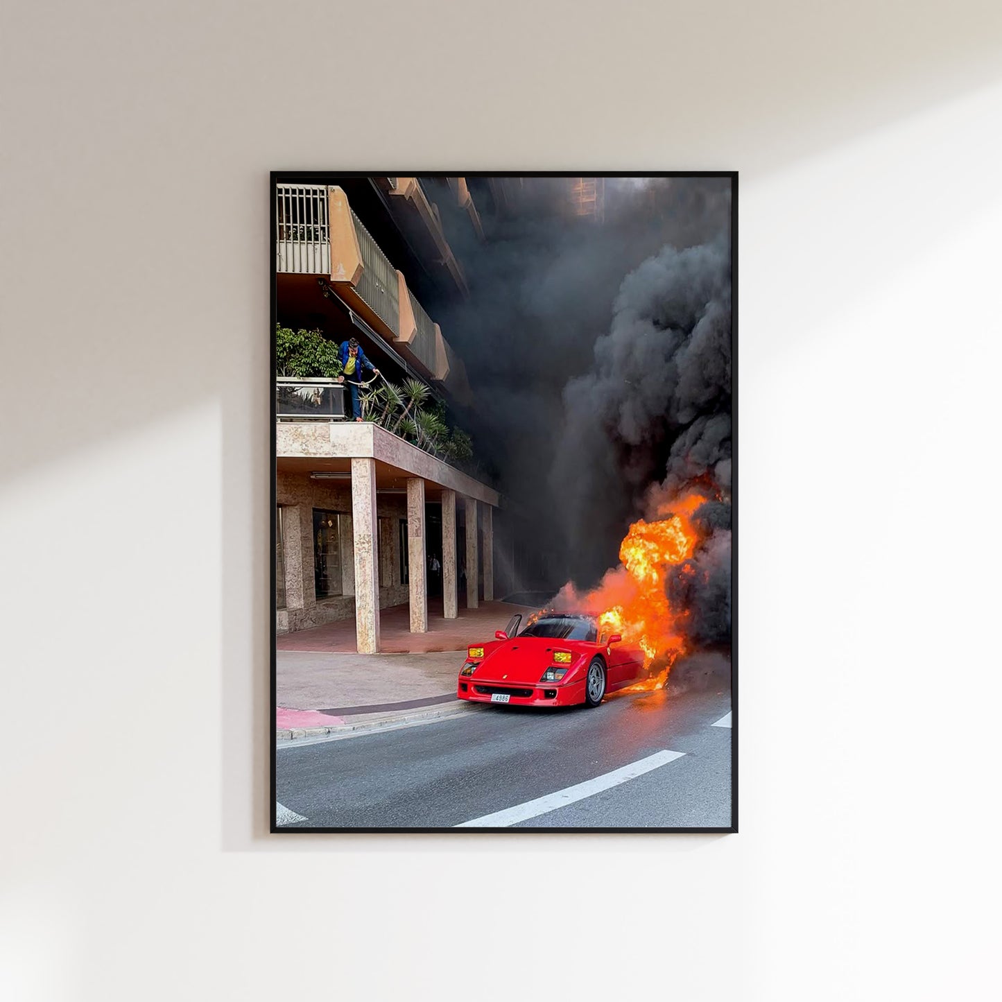 Ferrari F40 Burning Flames Poster