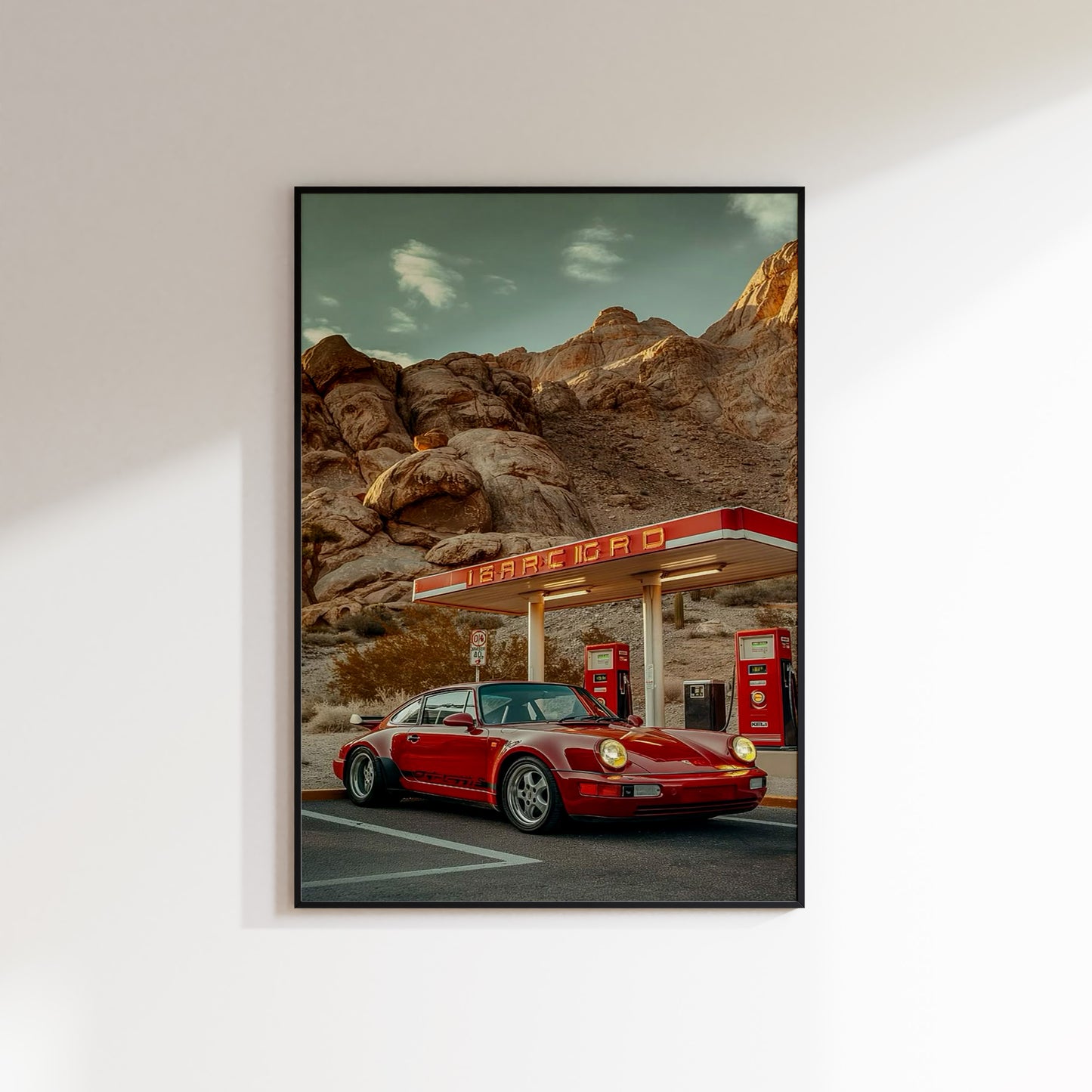 Porsche 911 at Petrol Petrol Station Vintage Poster