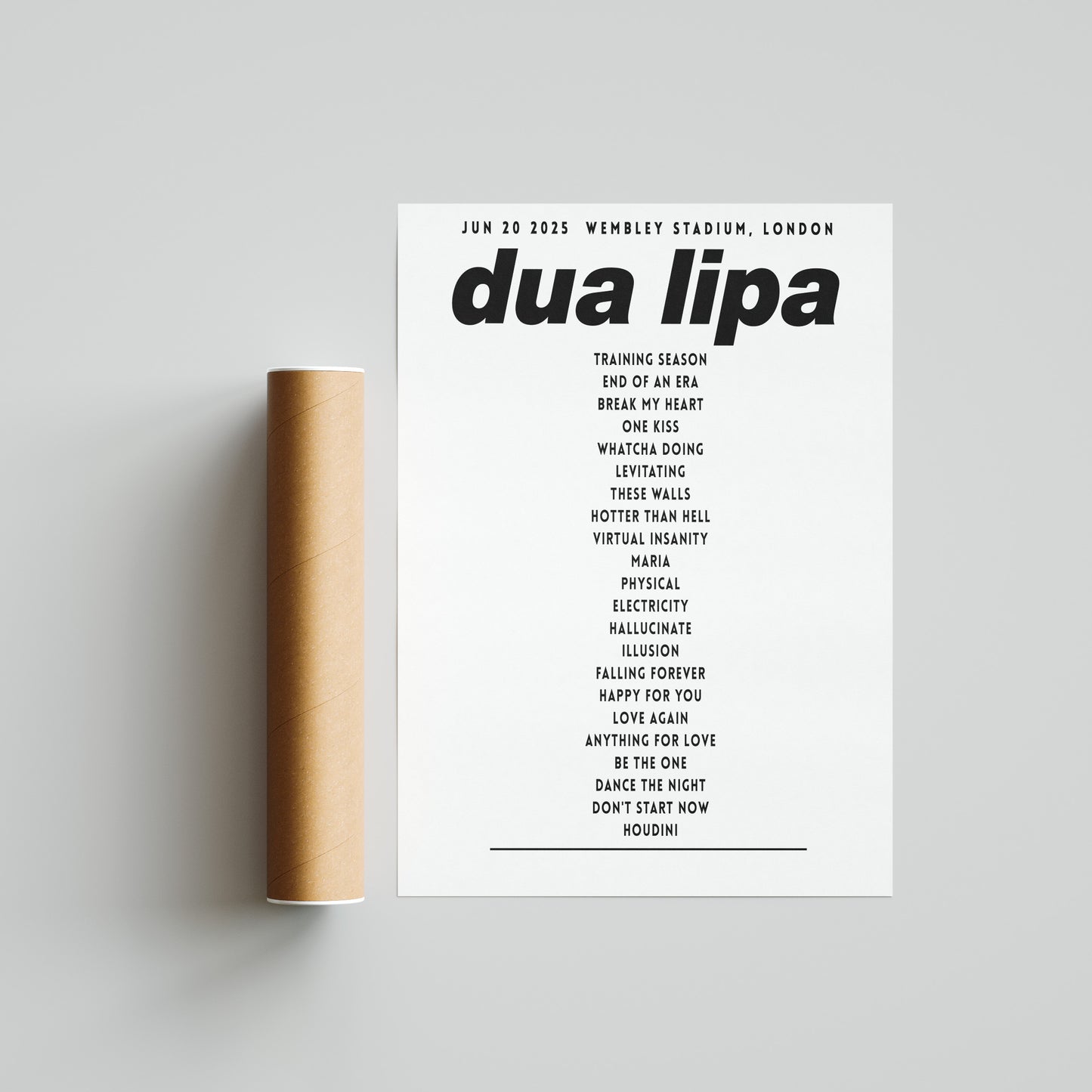 Dua Lipa Wembley 2025 UK Setlist Poster – Radical Optimism Tour Print