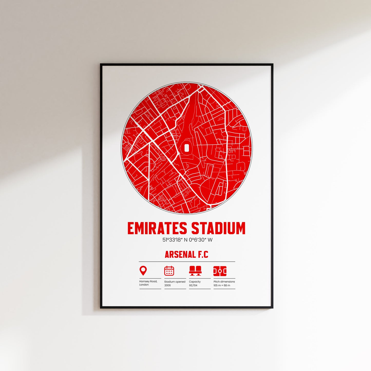 Emirates Stadium - Arsenal - Football Stadium Custom Map Print