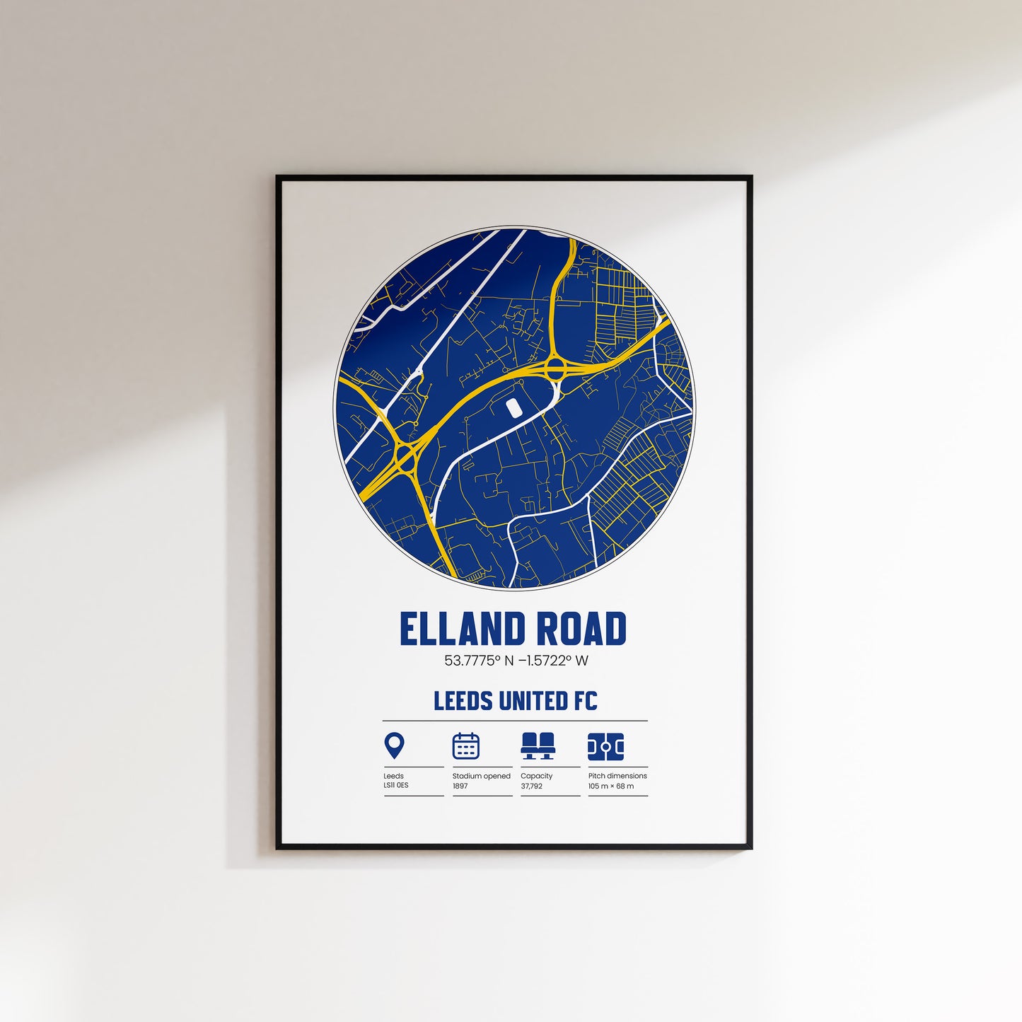 Elland Road, Leeds United - Football Stadium Custom Map Print