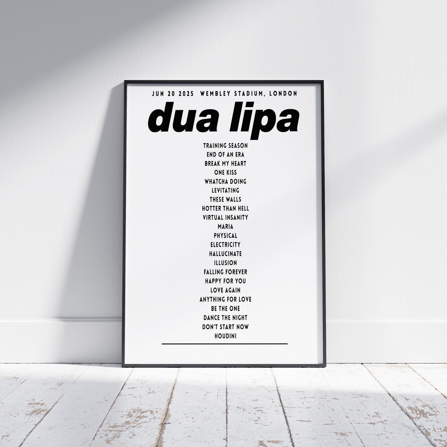 Dua Lipa Wembley 2025 UK Setlist Poster – Radical Optimism Tour Print