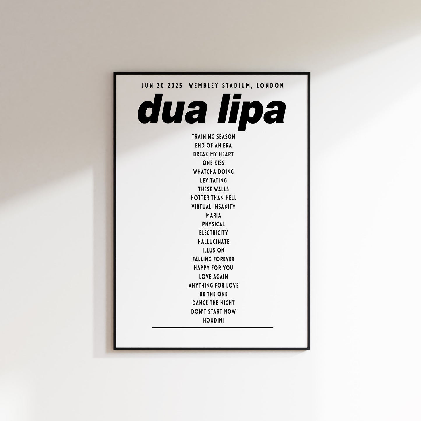 Dua Lipa Wembley 2025 UK Setlist Poster – Radical Optimism Tour Print