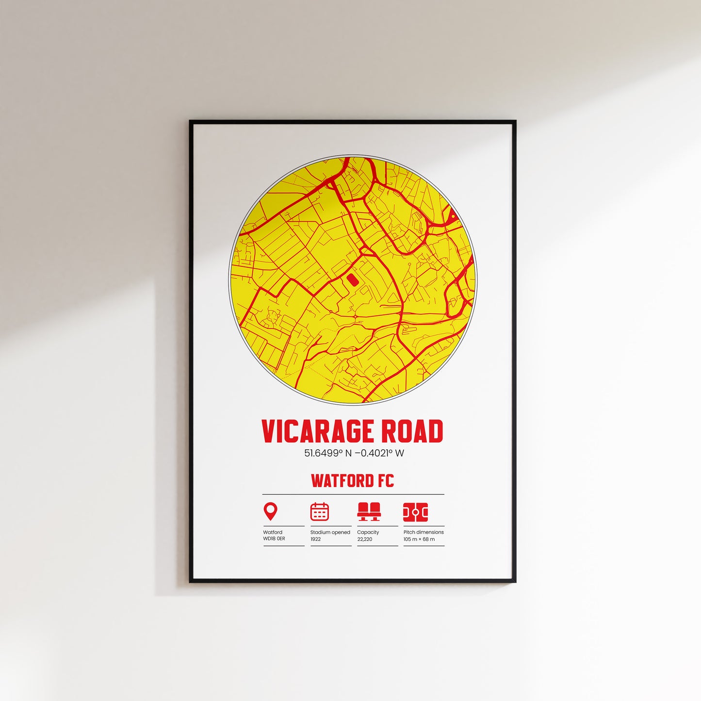 Vicarage Road, Watford FC - Football Stadium Custom Map Print