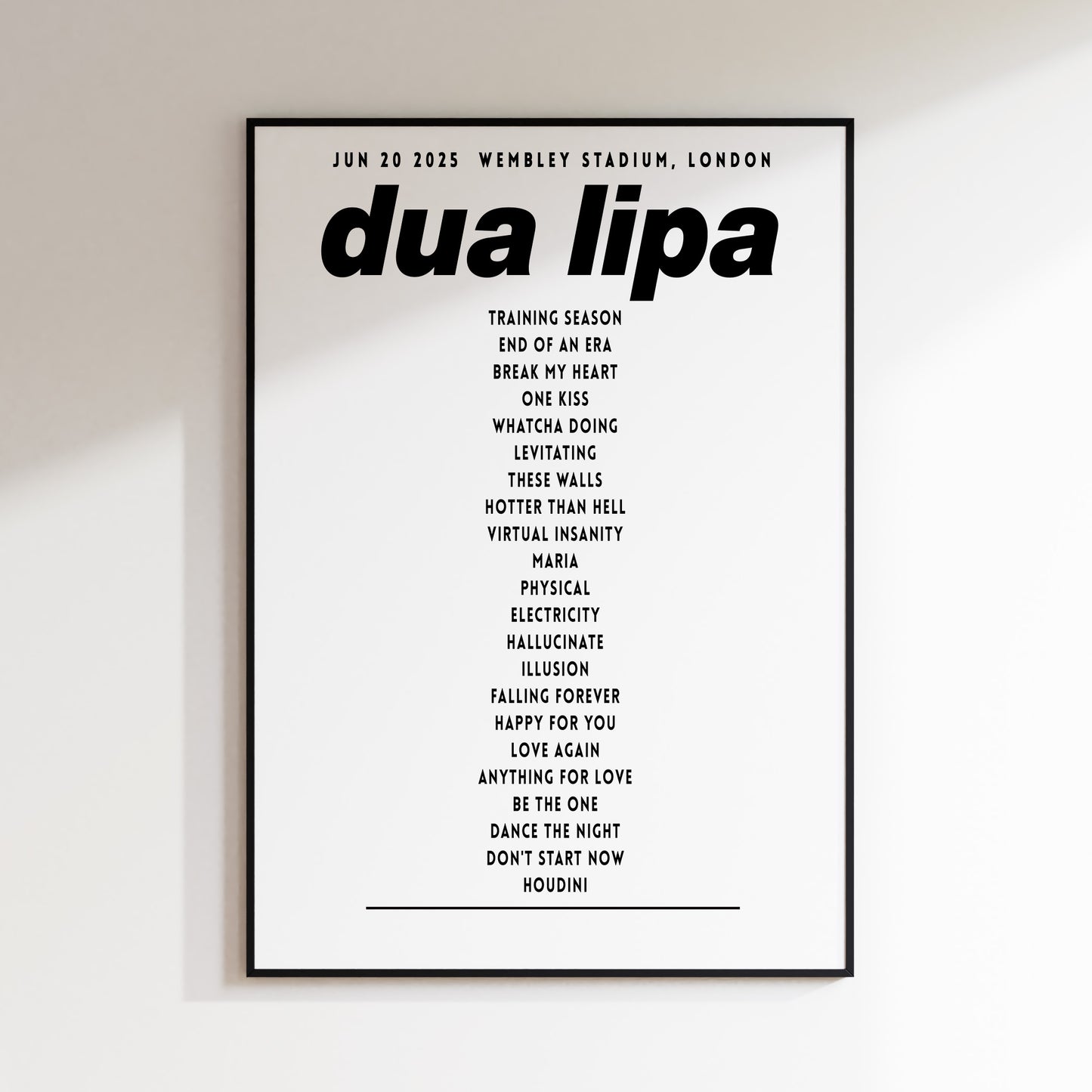 Dua Lipa Wembley 2025 UK Setlist Poster – Radical Optimism Tour Print