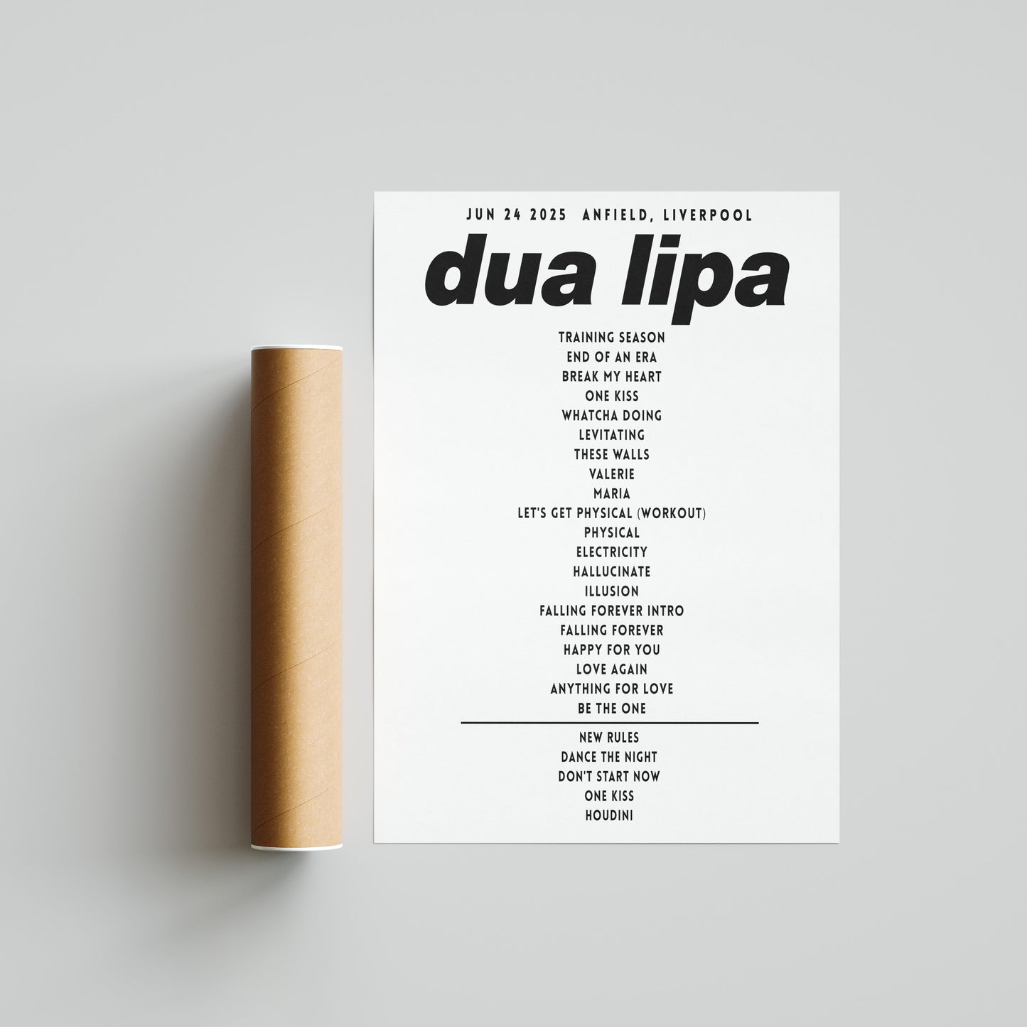 Dua Lipa Setlist Poster- Anfield, Liverpool 2025 UK Poster – Radical Optimism Tour Print