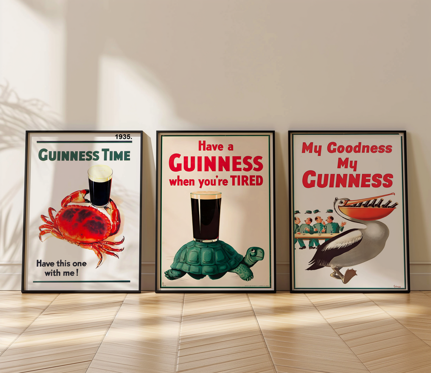 Guinness Poster Set of 3 – Vintage Beer Wall Art