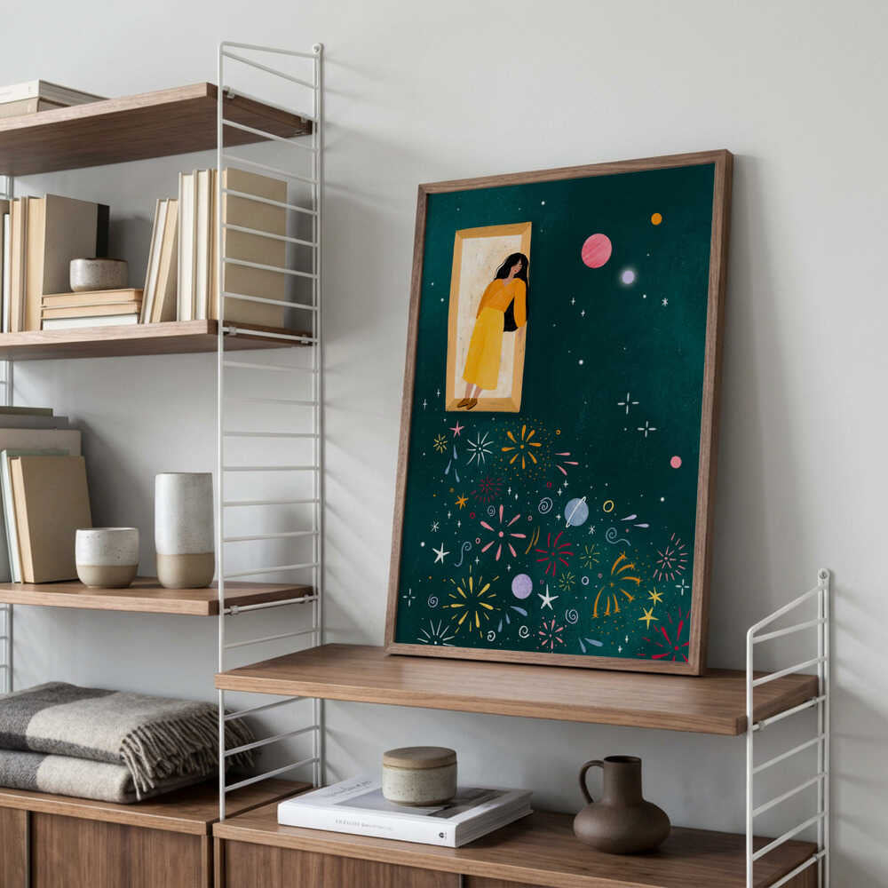 Girl and Cosmic Fireworks