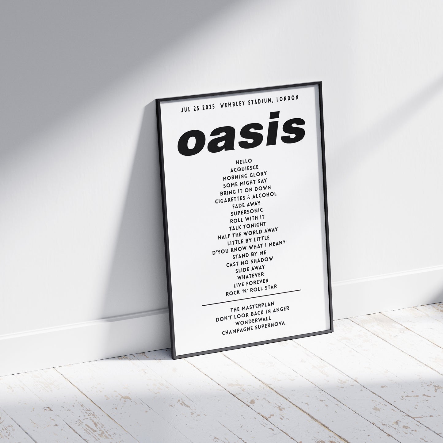 Oasis Setlist Poster - 25th July, Wembley Stadium, London