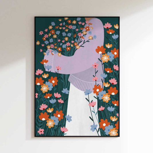 Happy Woman Holding Flowers