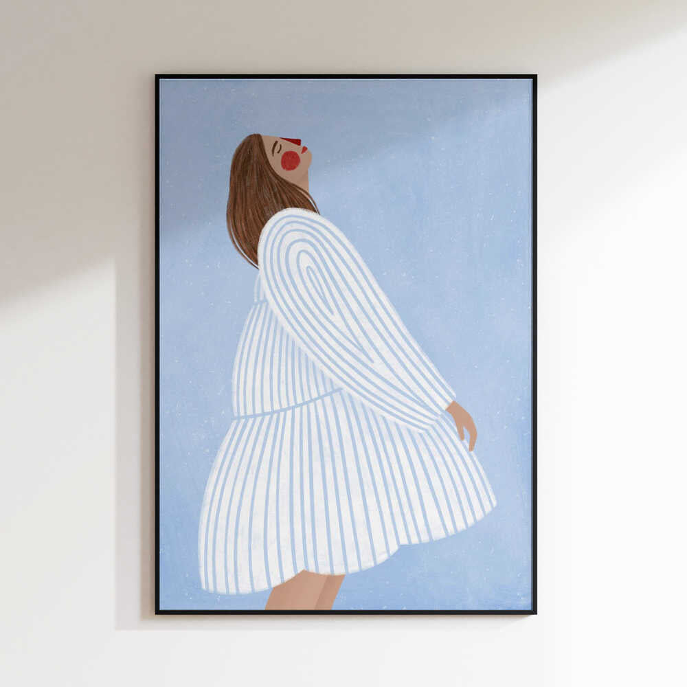 Joyful Woman Blue Stripes