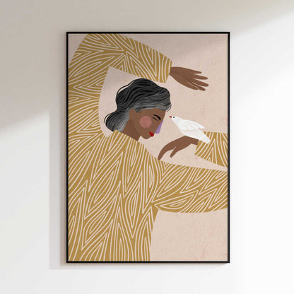 Peaceful Woman And Bird