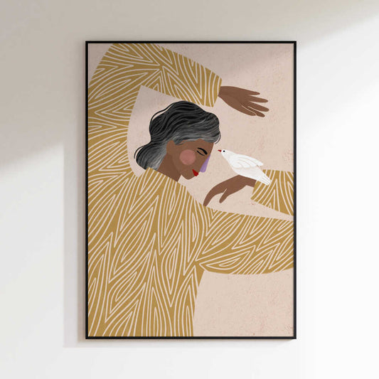 Peaceful Woman And Bird