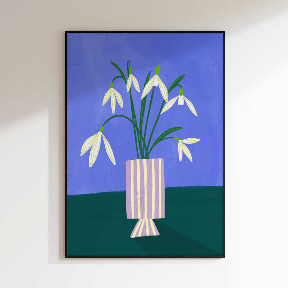Snowdrops in Striped Vase