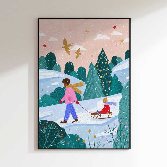 Snowy Forest Sledding