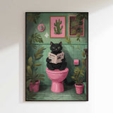 Cat Reading In Bathroom