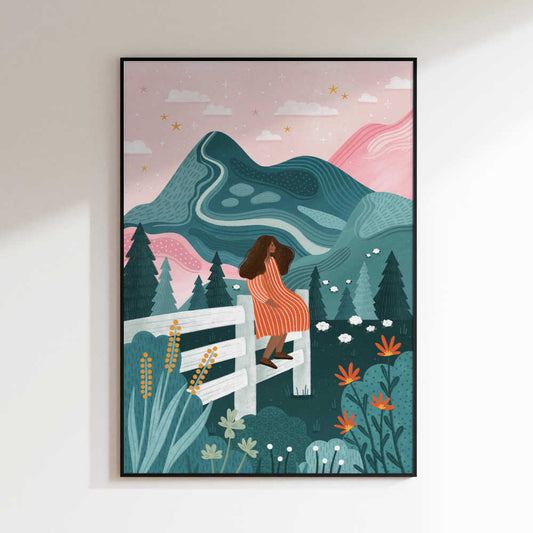 Woman Rural Starry Night