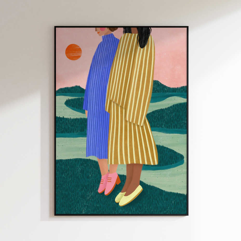 Women Overlook Serene Landscape