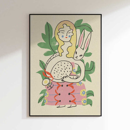 Whimsical Woman and Rabbit