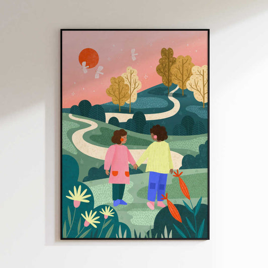 Friends Walking Winding Path