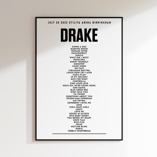 Drake Setlist - July 20th 2025 at Utilita Arena Birmingham, England