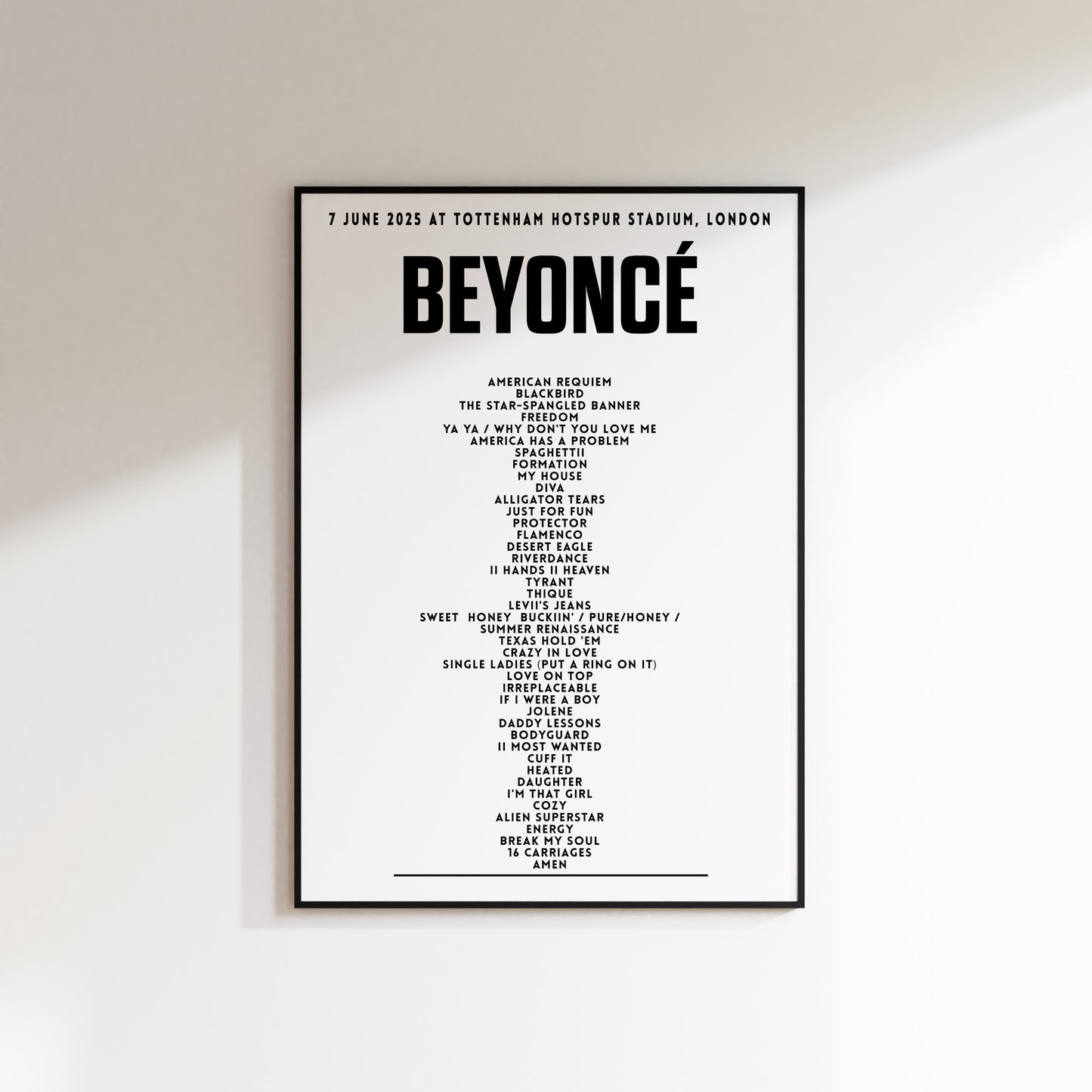 Beyoncé setlist - 7th June 2025 at Tottenham Hotspur Stadium, London