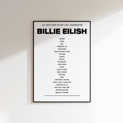 Billie Eilish Setlist -  July 20th 2025 at Co-op Live, Manchester, England