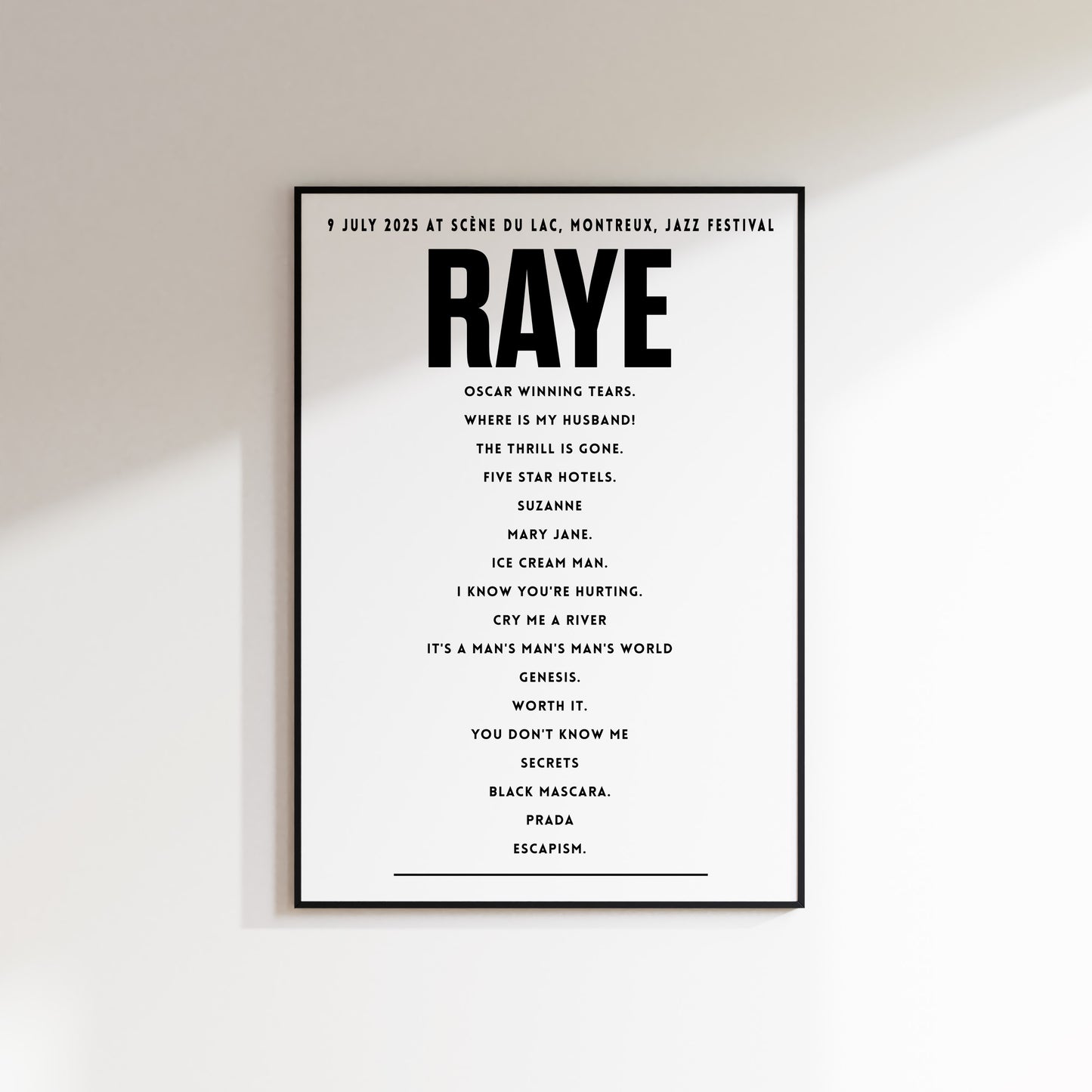 RAYE setlist – 9 July 2025 at Scène du Lac, Montreux