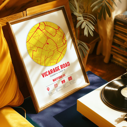 Vicarage Road, Watford FC - Football Stadium Custom Map Print