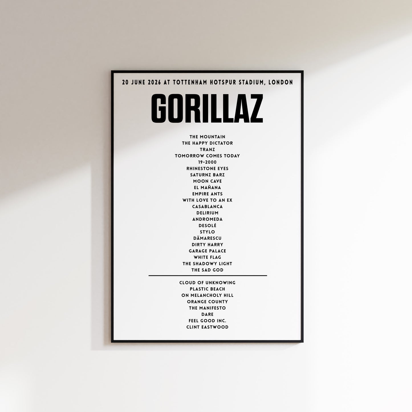 Gorillaz setlist - 20th June 2026 at Tottenham Hotspur Stadium, London