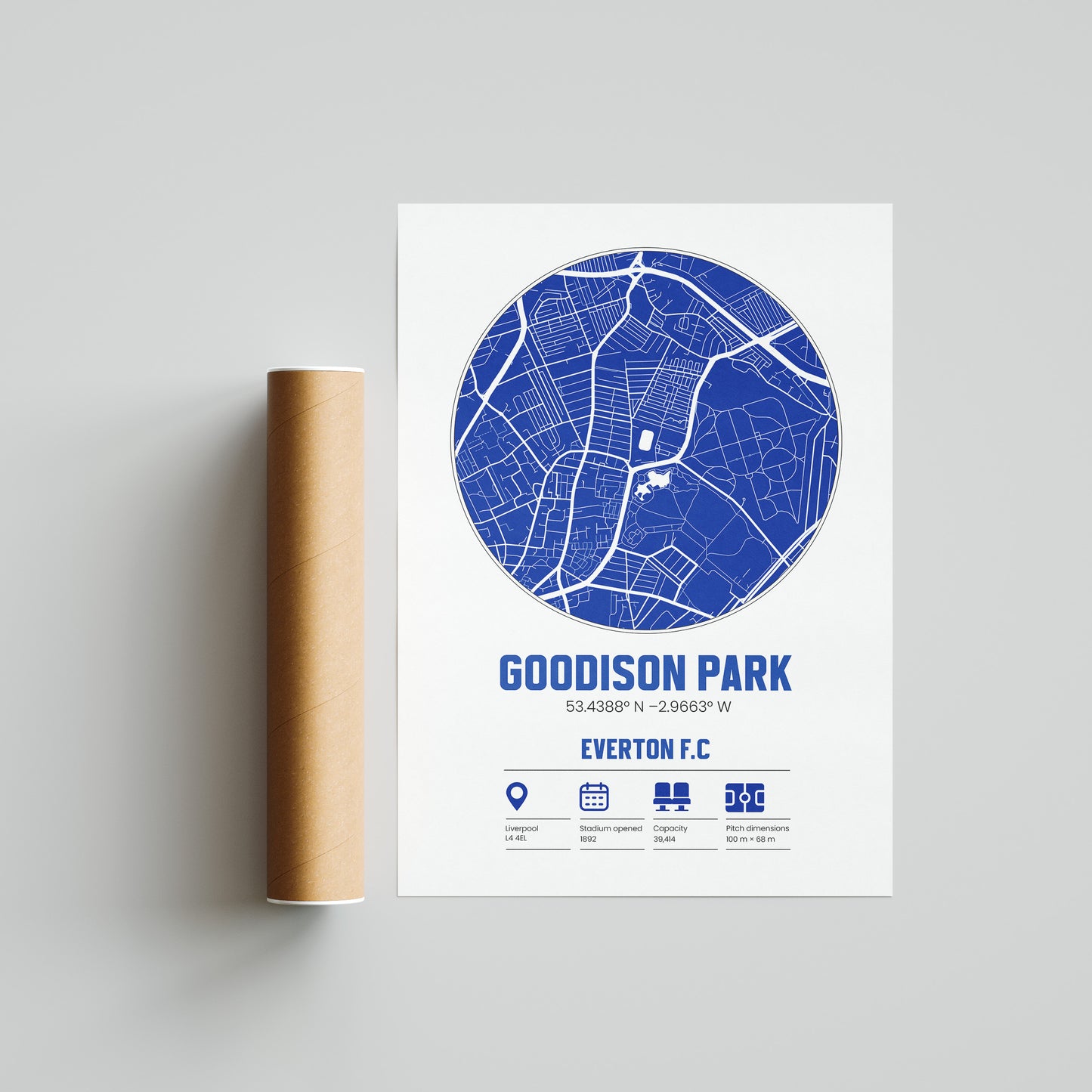 Goodison Park, Everton  - Football Stadium Custom Map Print