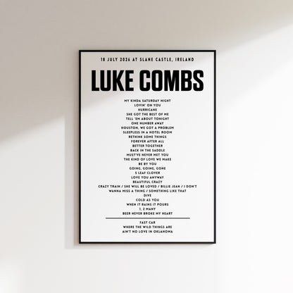 Luke Combs setlist – 18th July 2026 at Slane Castle, Slane, Ireland