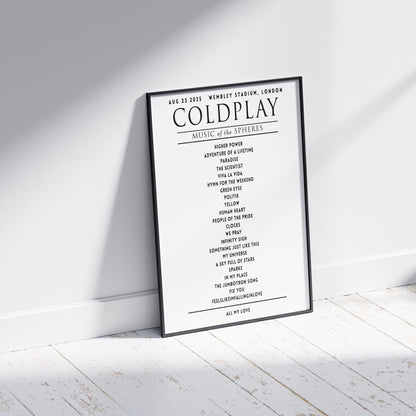 Coldplay Music of the Sphere Your Setlist Poster - 23rd August, Wembley Stadium, London UK