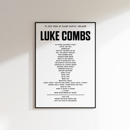 Luke Combs setlist – 19th July 2026 at Slane Castle, Slane, Ireland