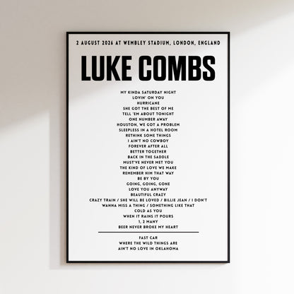 Luke Combs setlist – 2nd August 2026 at Wembley Stadium, London, England