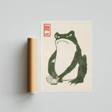 Japanese Frog Art Print, Angry cook Matsumoto Hoji Vintage Poster