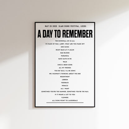 A Day to Remember, May 25th 2025, Slam Dunk Festival Setlist