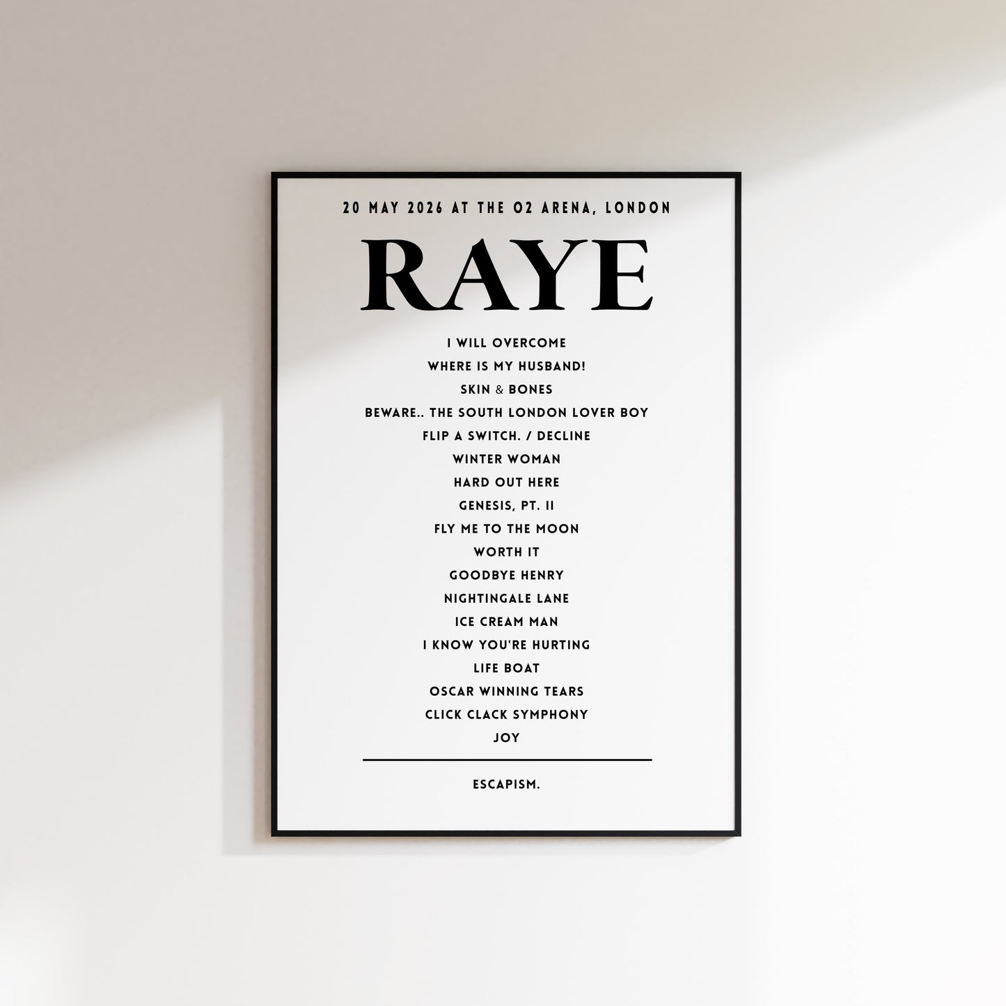 RAYE Setlist - 20th May 2026 at The O2 Arena, London, England