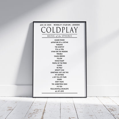 Coldplay Music of the Sphere Your Setlist Poster - 22nd August, Wembley Stadium, London UK