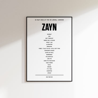 ZAYN Setlist - 23th May 2026 at The O2 Arena, London, England