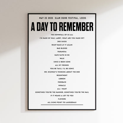A Day to Remember, May 25th 2025, Slam Dunk Festival Setlist