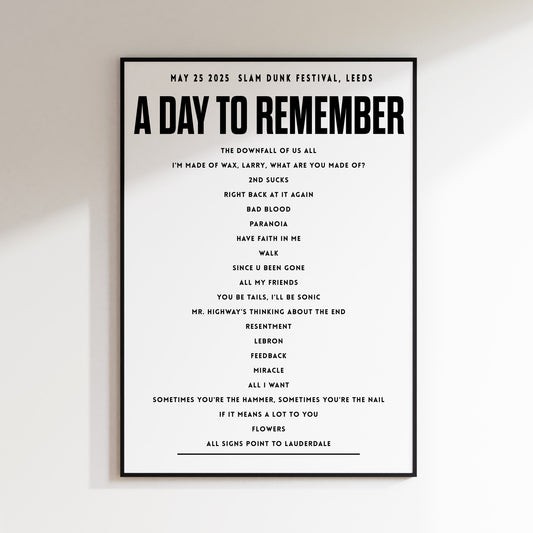 A Day to Remember, May 25th 2025, Slam Dunk Festival Setlist