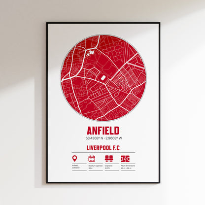 Liverpool FC - Anfield - Football Stadium Custom Map Print