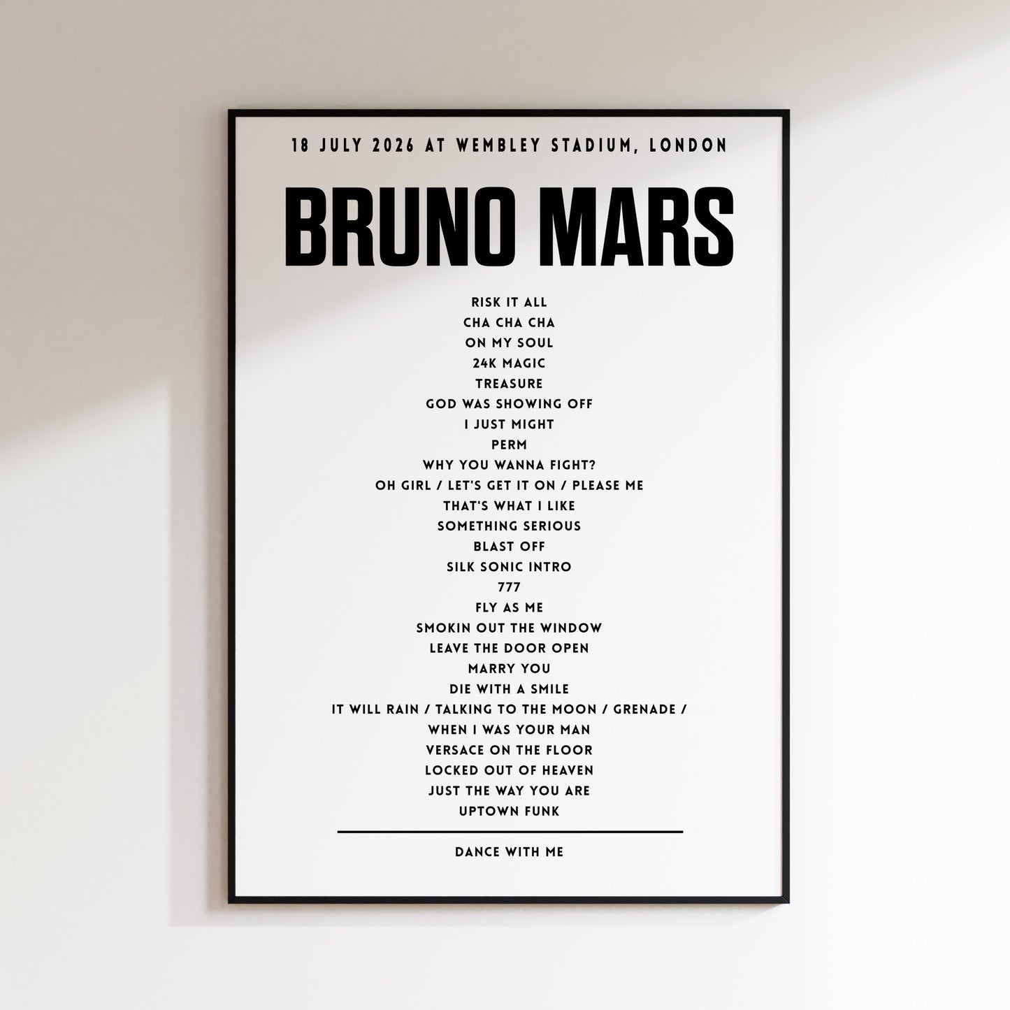 BRUNO MARS setlist – 18 July 2026 at Wembley Stadium, London