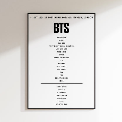 BTS setlist - 6 July 2026 at Tottenham Hotspur Stadium, London