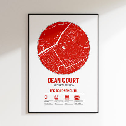 Dean Court, AFC Bournemouth - Football Stadium Custom Map Print