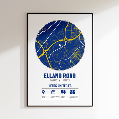 Elland Road, Leeds United  - Football Stadium Custom Map Print