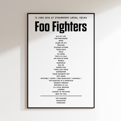 Foo Fighters Setlist - 12th June 2026 at Strawberry Arena, Solna, Sweden