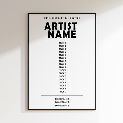 Any Setlist Custom Poster Print – Choose Gig Concert Tour